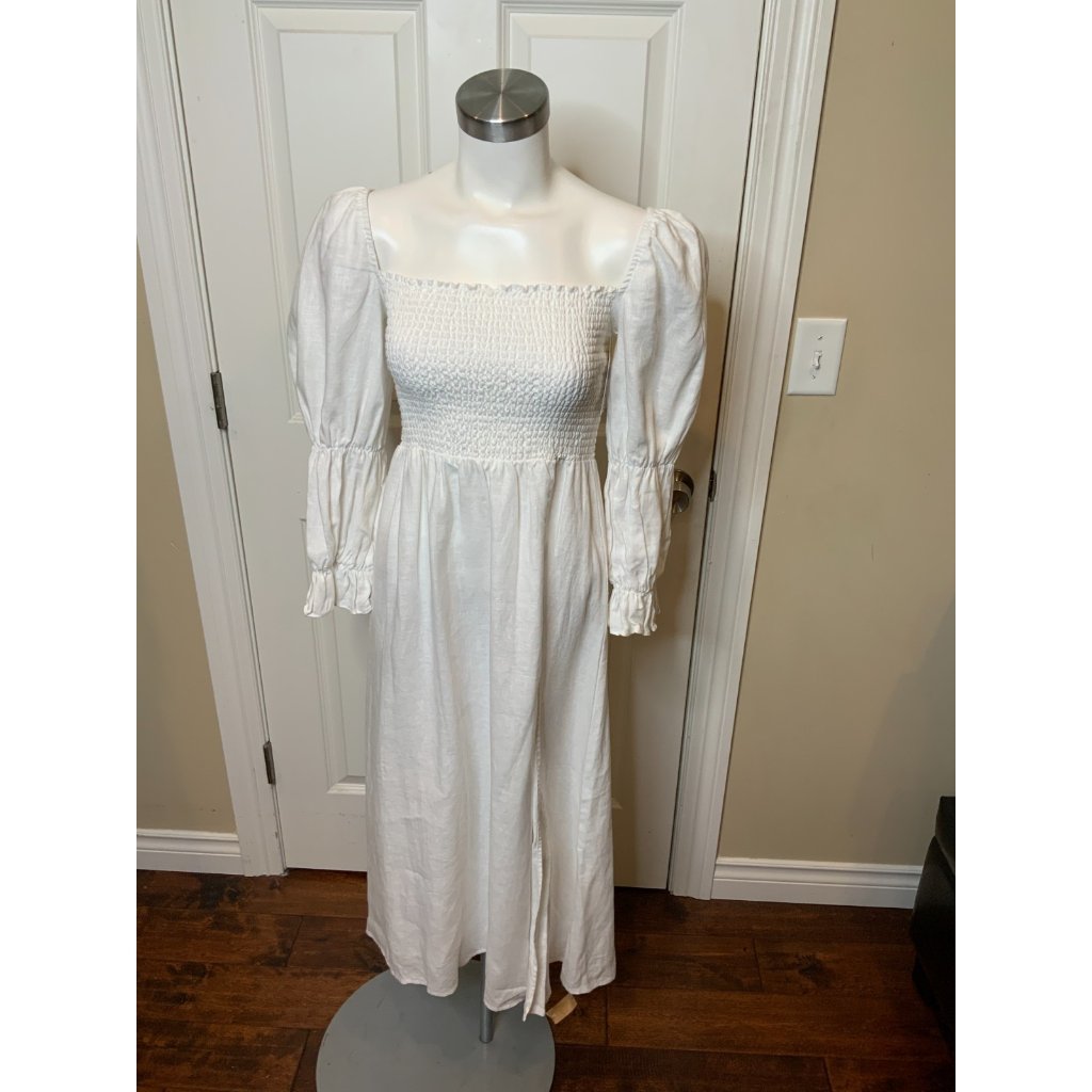 Reformation White Hyland Dress 100% Linen Off Shoulder Bohemian, Size S, Nwt!